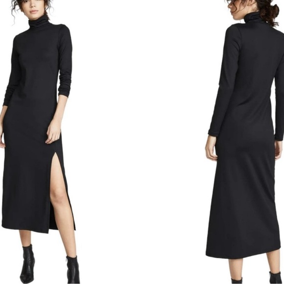 Susana Monaco Fitted Jersey Turtleneck Maxi Middi Slit Dress L - Picture 2 of 7